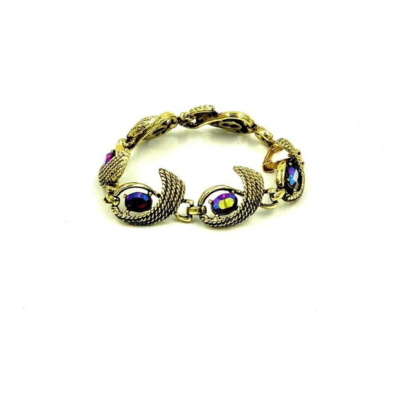 Vintage Aurora Borealis Rhinestone Link Bracelet - Picture 4 of 12